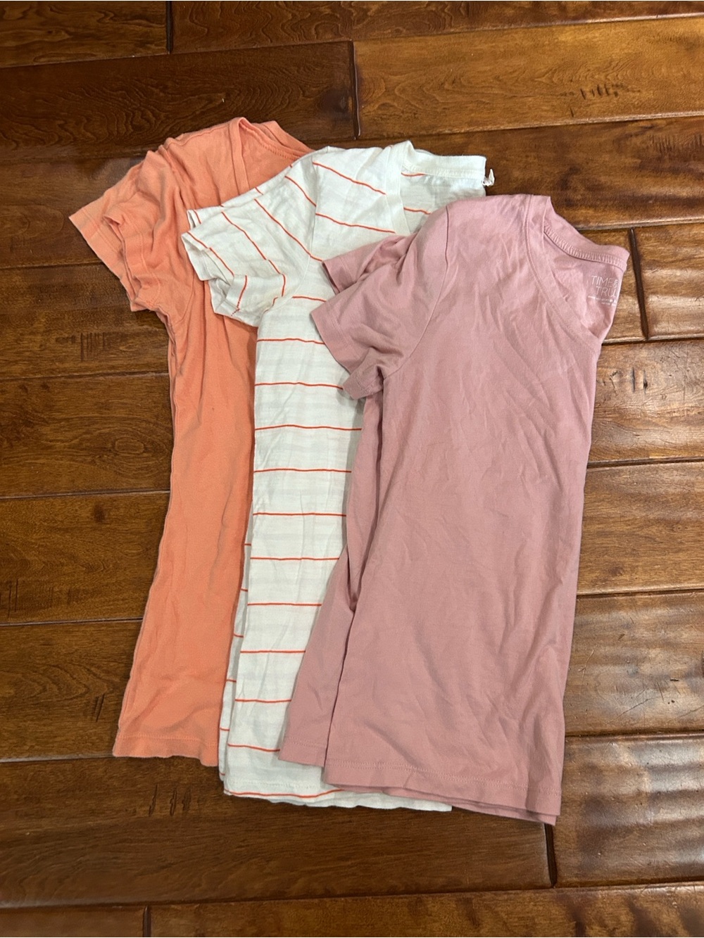 Women's Short Sleeve Tees — Coral, White with Coral Stripe & Dusty Pink